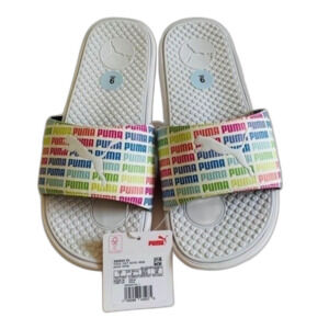 PUMA SLIDES Women’s size 9 Rainbow color/ white Comfortable NEW